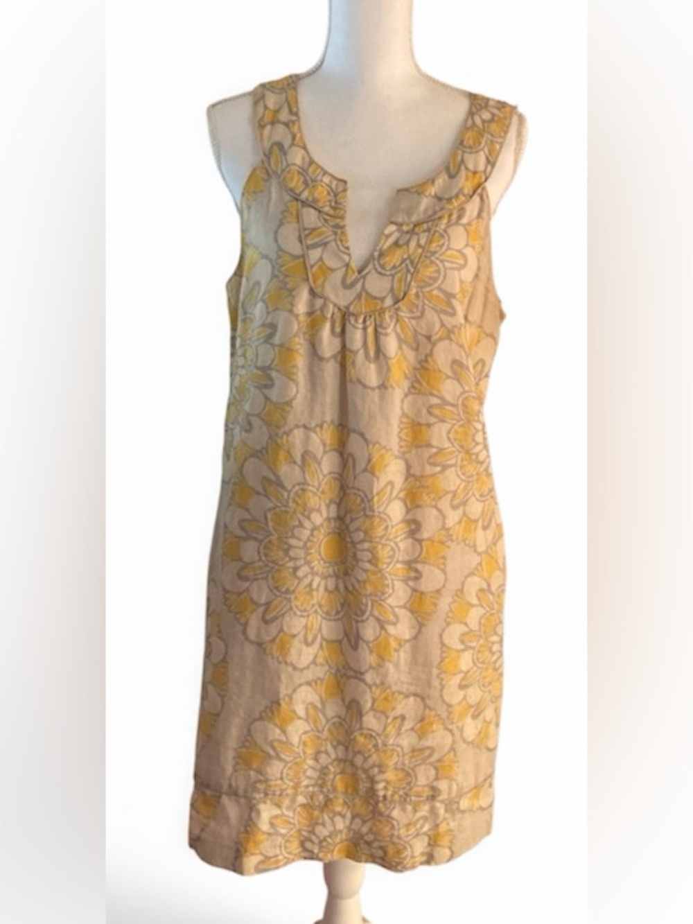 LOFT Gray and Yellow Linen Floral Mini Dress